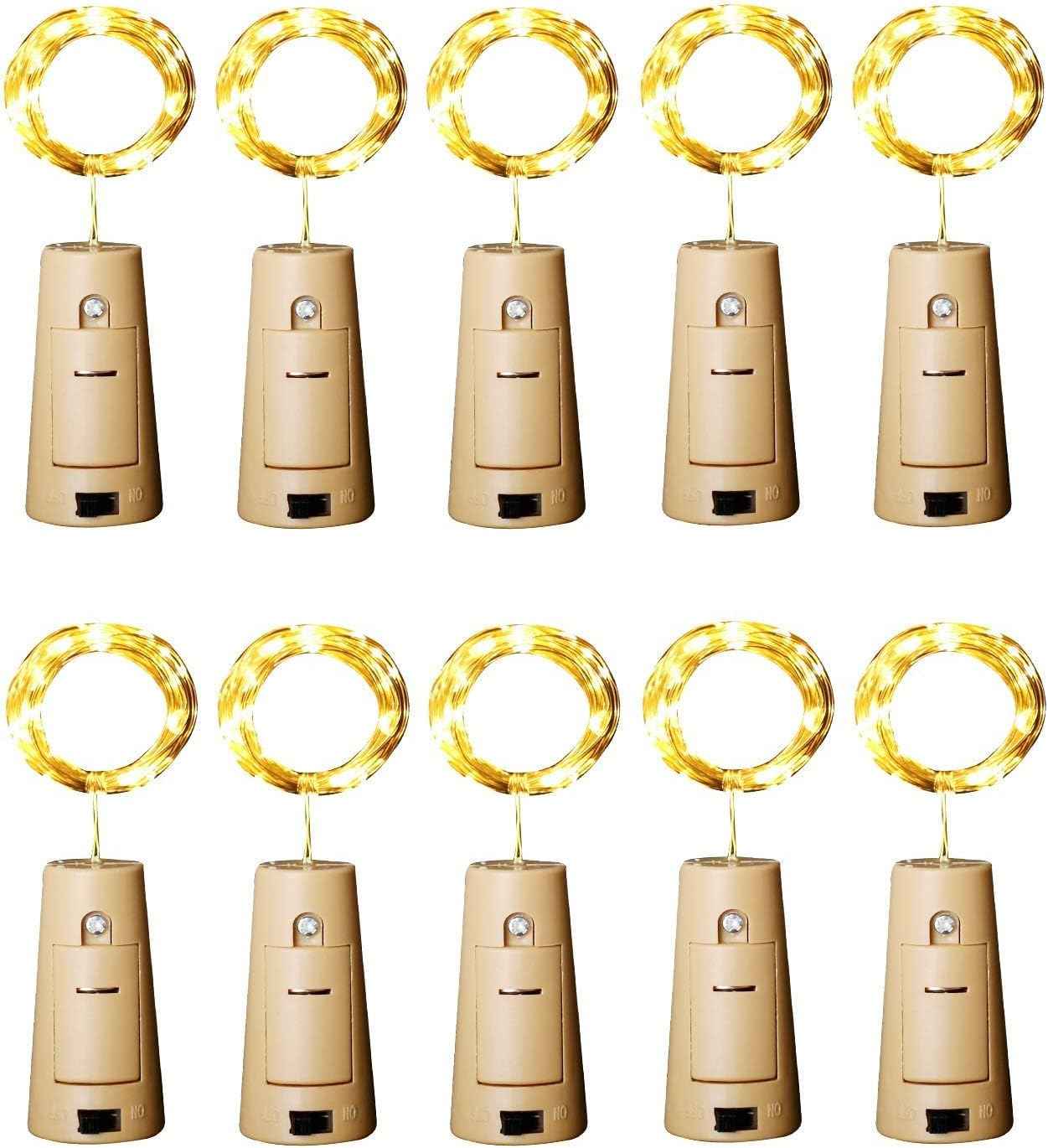 Aluan Bottle Cork LED Lights 12 LED 10 Pack – Aesthetic Shelf and Mantel Decoration for Modern Home Interiors, Warm Glow