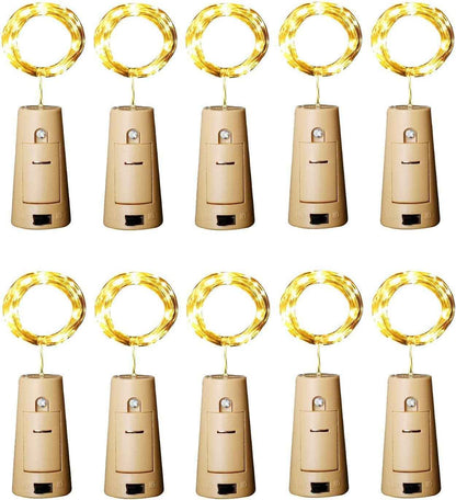 Aluan Bottle Cork LED Lights 12 LED 10 Pack – Aesthetic Shelf and Mantel Decoration for Modern Home Interiors, Warm Glow