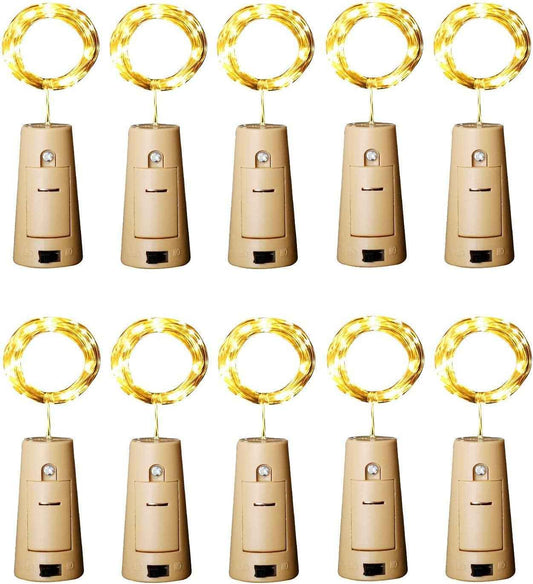 Aluan Bottle Cork LED Lights 12 LED 10 Pack – Aesthetic Shelf and Mantel Decoration for Modern Home Interiors, Warm Glow