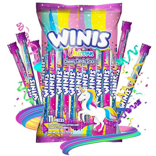 Winis Unicorn Cotton Candy Chewy Candy Sticks – Parent-Approved Taffy Treat for School Parties, Birthday Goody Bags, and After-School Snacking | 11 Individually Wrapped Pieces, Nut Free
