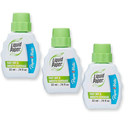 Paper Mate Liquid Paper Fast Dry Correction Fluid 22 ml 3 Count – Practical Stocking Stuffer for Writers and Journalists