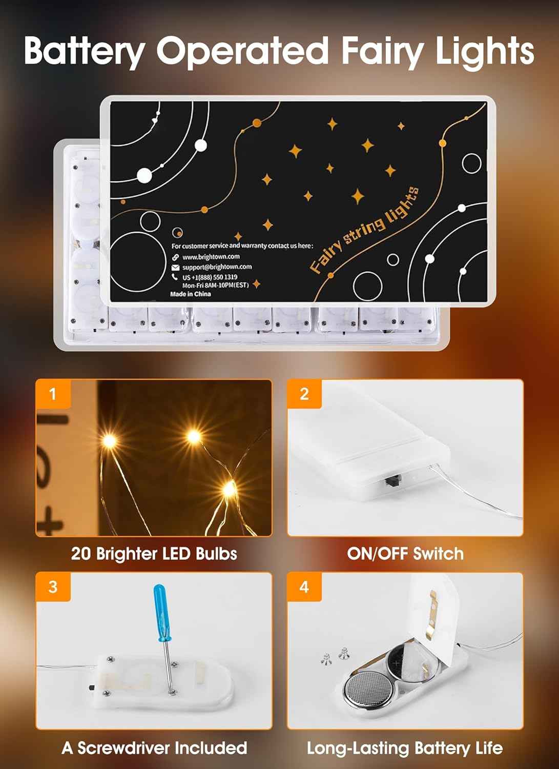 Minetom Fairy Lights 6-Pack – 7ft Battery Operated Cool-to-Touch String Lights for Safer Overnight Nightlight Use