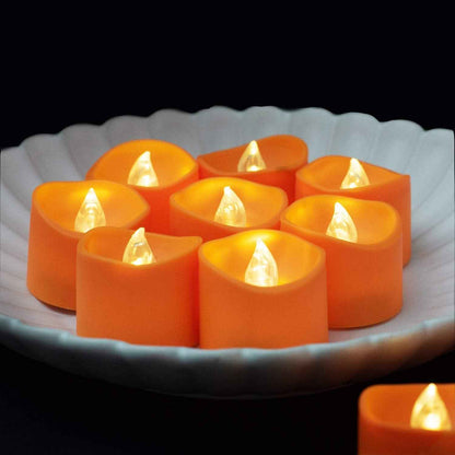 Homemory Flameless LED Tea Lights Orange Pack of 12 — Battery Operated Flicker Candles for Safer Halloween Pumpkins and Mantels