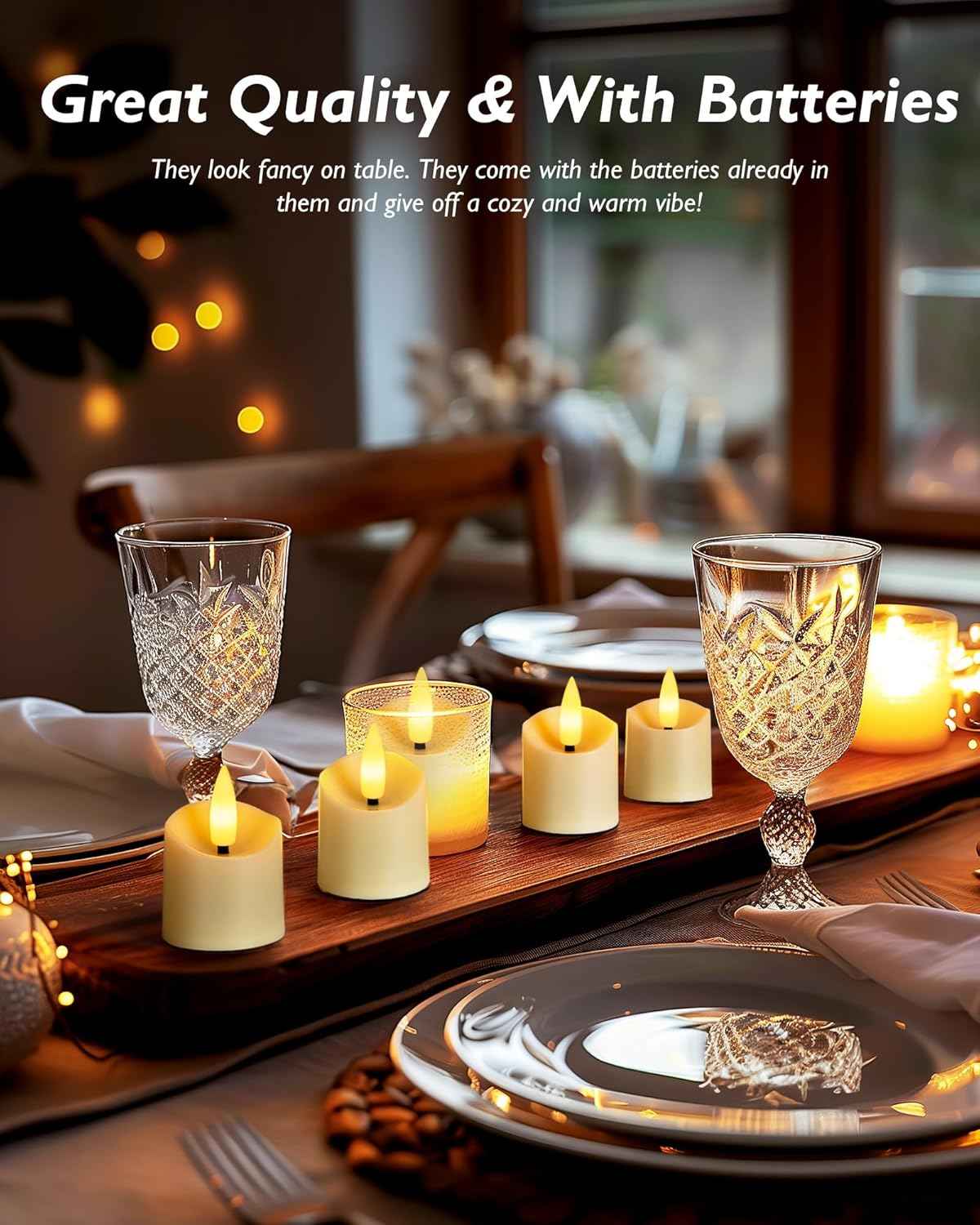 Homemory Realistic Flicker LED Votives 12-Pack – Battery Candles for Mantel Centerpiece, Dining Table and Cozy Living Room Ambiance