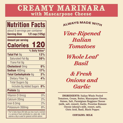 Rao's Homemade Creamy Mascarpone Marinara – No Added Sugar Keto-Friendly Pasta Sauce for Healthy Home Cooking, 24 oz
