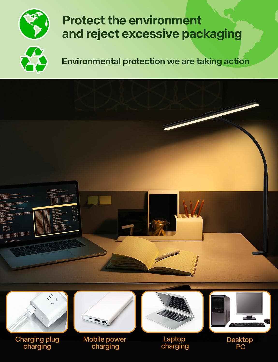 ACNCTOP Architect Task Lamp for Remote Work - 17-Inch Wide LED Bar with 360° Gooseneck for Monitor Desk and Workbench Setup
