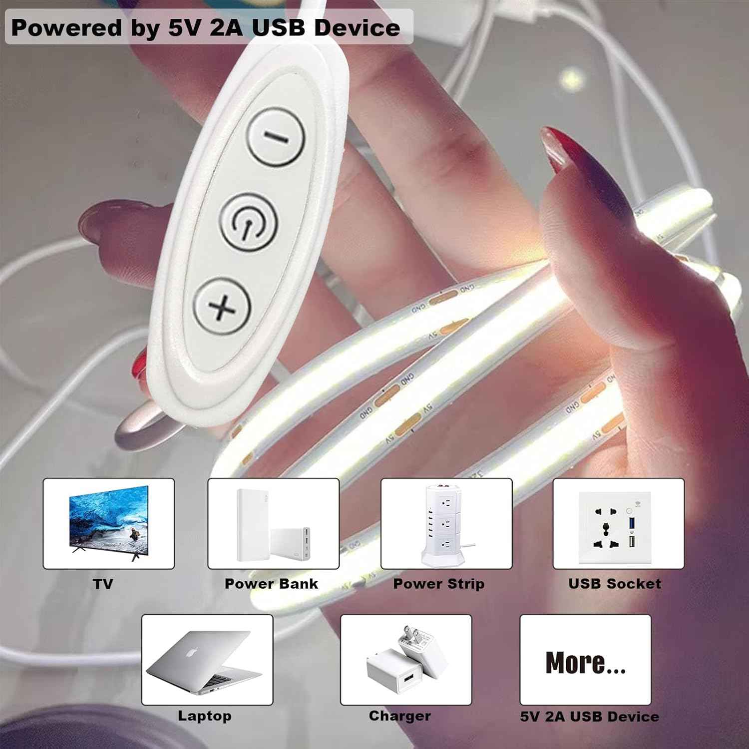 LuminGlow COB LED Tape – High CRI Desk Bias Light for Home Office and Study Monitor, USB Powered