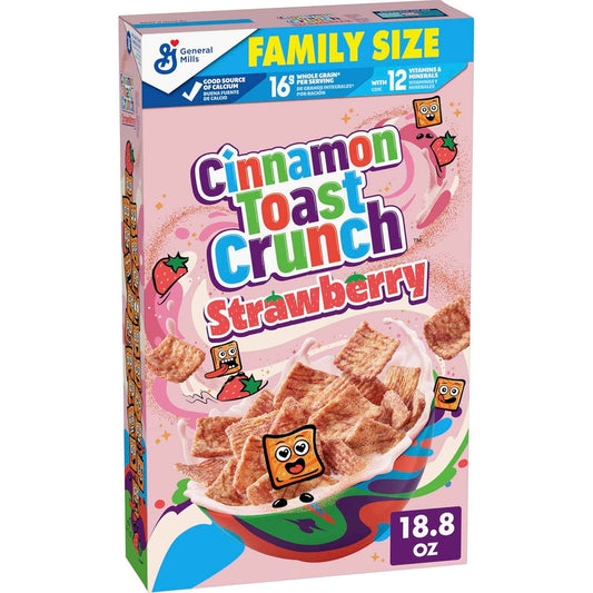 Cinnamon Toast Crunch Crispy Strawberry Cereal for Dorm Room Study Fuel and Late-Night Crunch