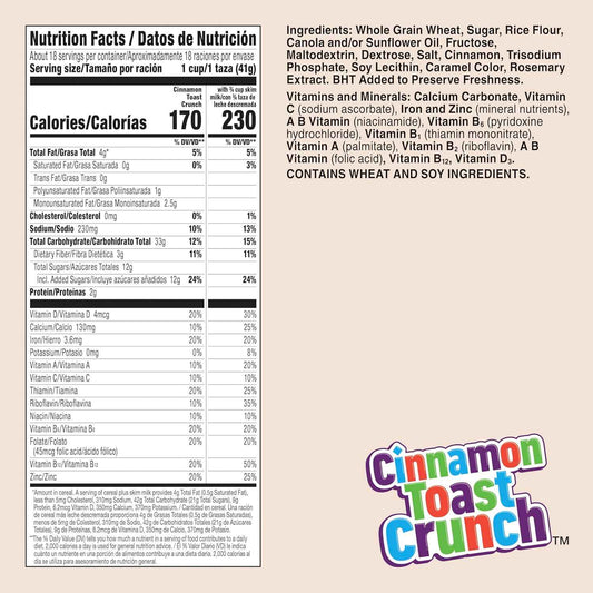 Cinnamon Toast Crunch Shelf-Stable Cinnamon Cereal, 27 oz for Fast-Paced Morning Routines
