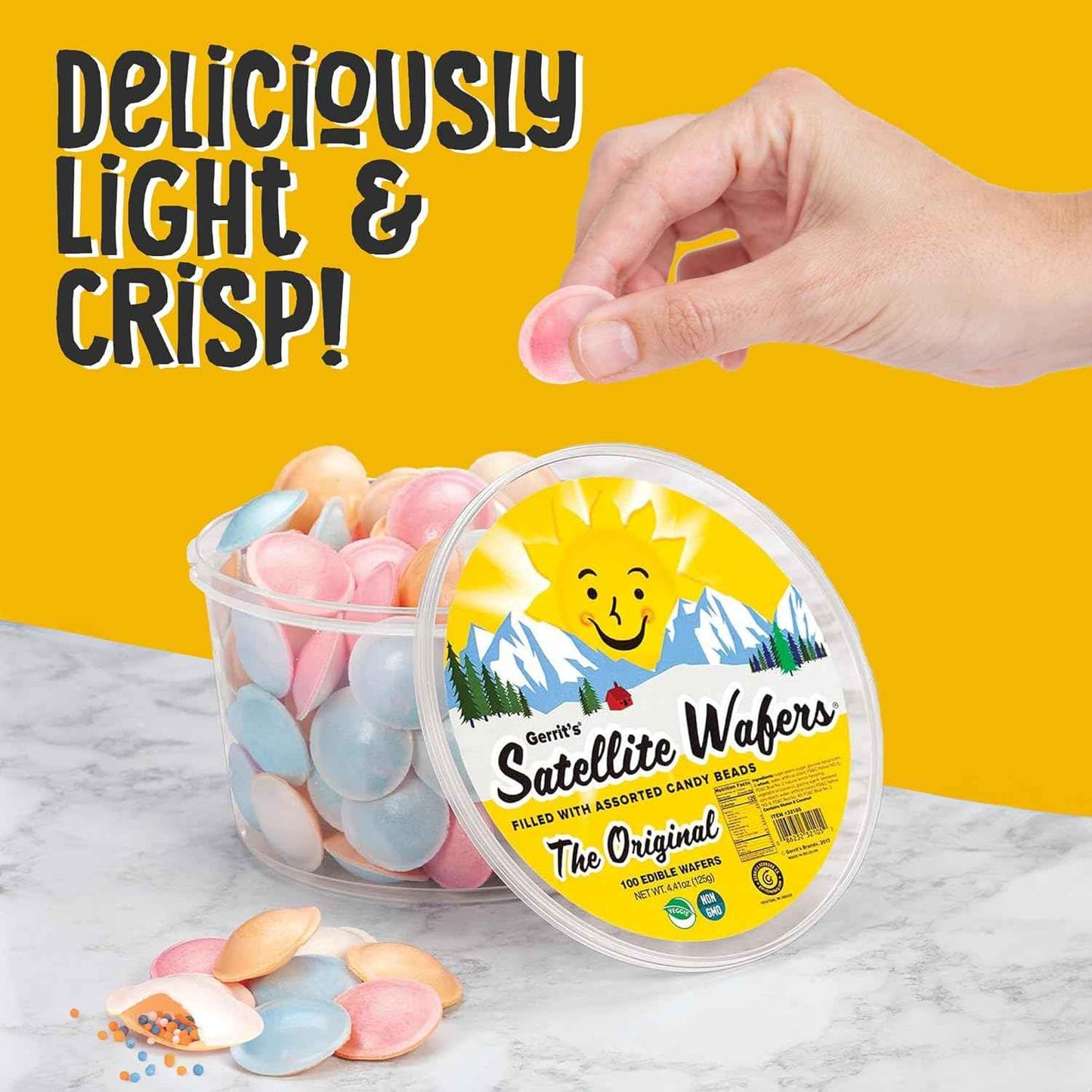 Gerrit's Satellite Wafers – Retro Nostalgic Stocking Stuffer Candy, 100ct Tub Flying Saucer Novelty Gift
