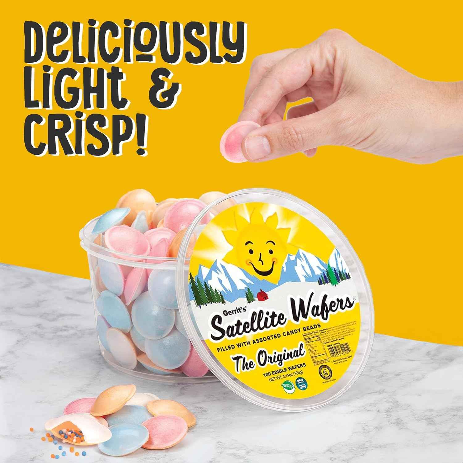 Gerrit's Satellite Wafers – Retro Nostalgic Stocking Stuffer Candy, 100ct Tub Flying Saucer Novelty Gift