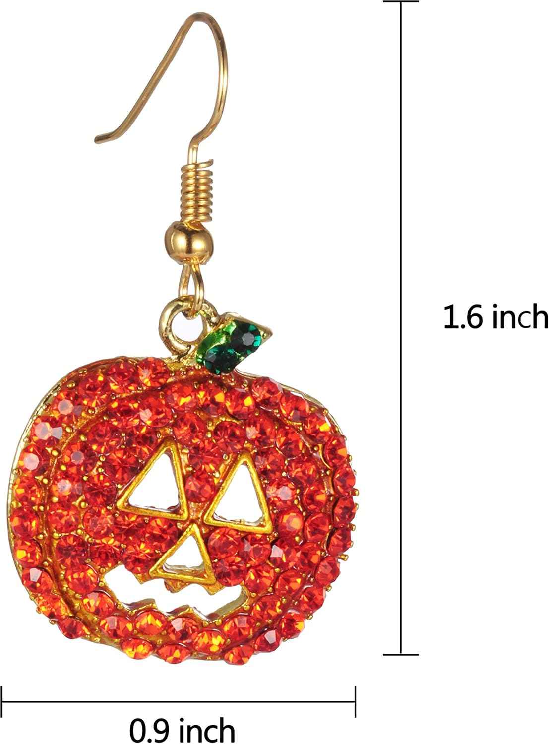 iWenSheng Halloween Pumpkin Earrings Red - Hypoallergenic Crystal Dangle Earrings Safe for Sensitive Skin, Fun Costume Accessory for Girls