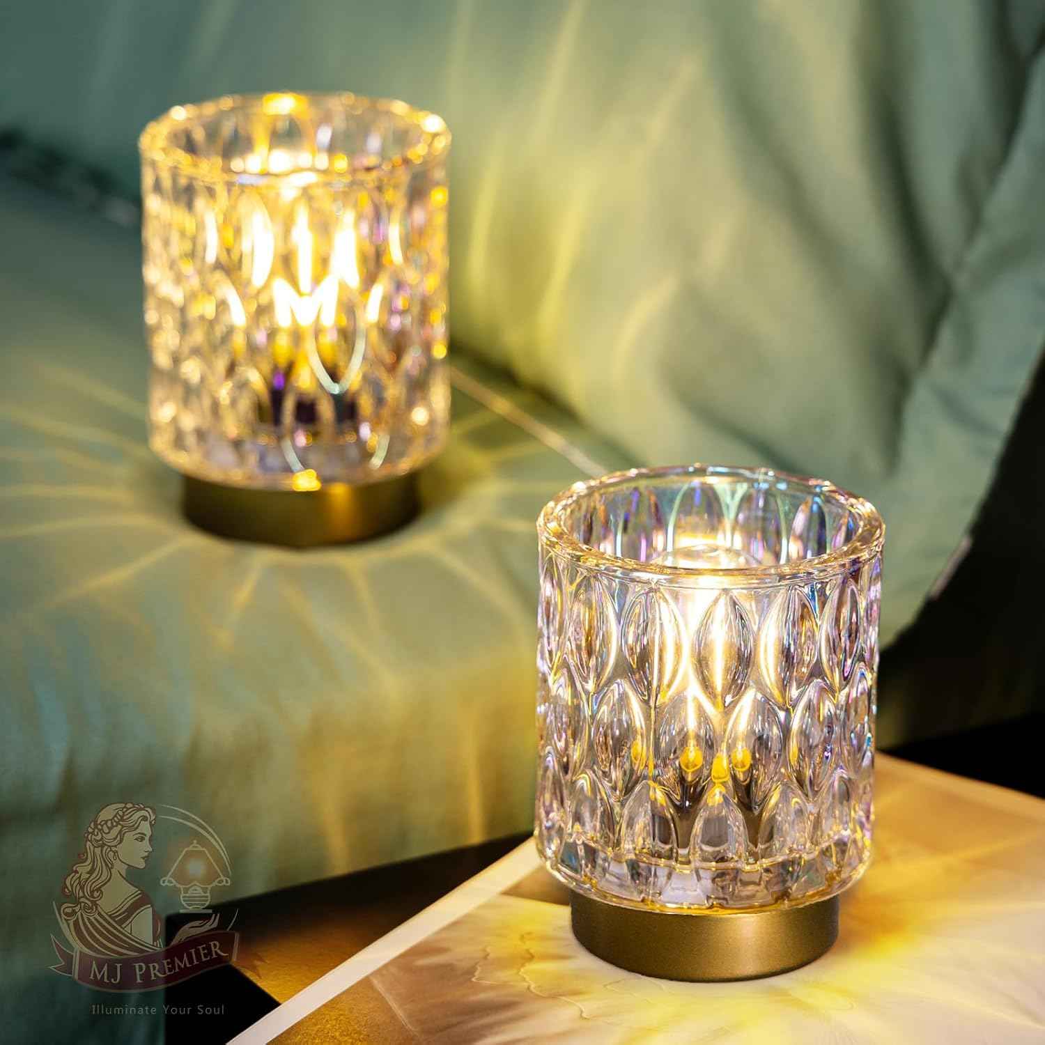 AuroraGlow Mini Crystal Table Lamp – Cone Silhouette Nightstand Decor with Mercury Glass Shimmer, Battery Operated