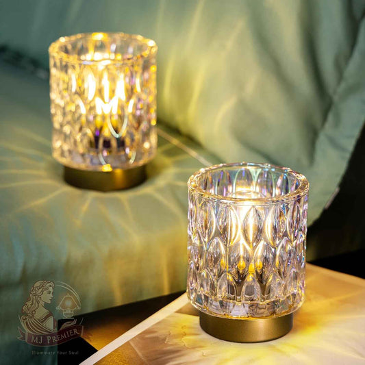 AuroraGlow Mini Crystal Table Lamp – Cone Silhouette Nightstand Decor with Mercury Glass Shimmer, Battery Operated