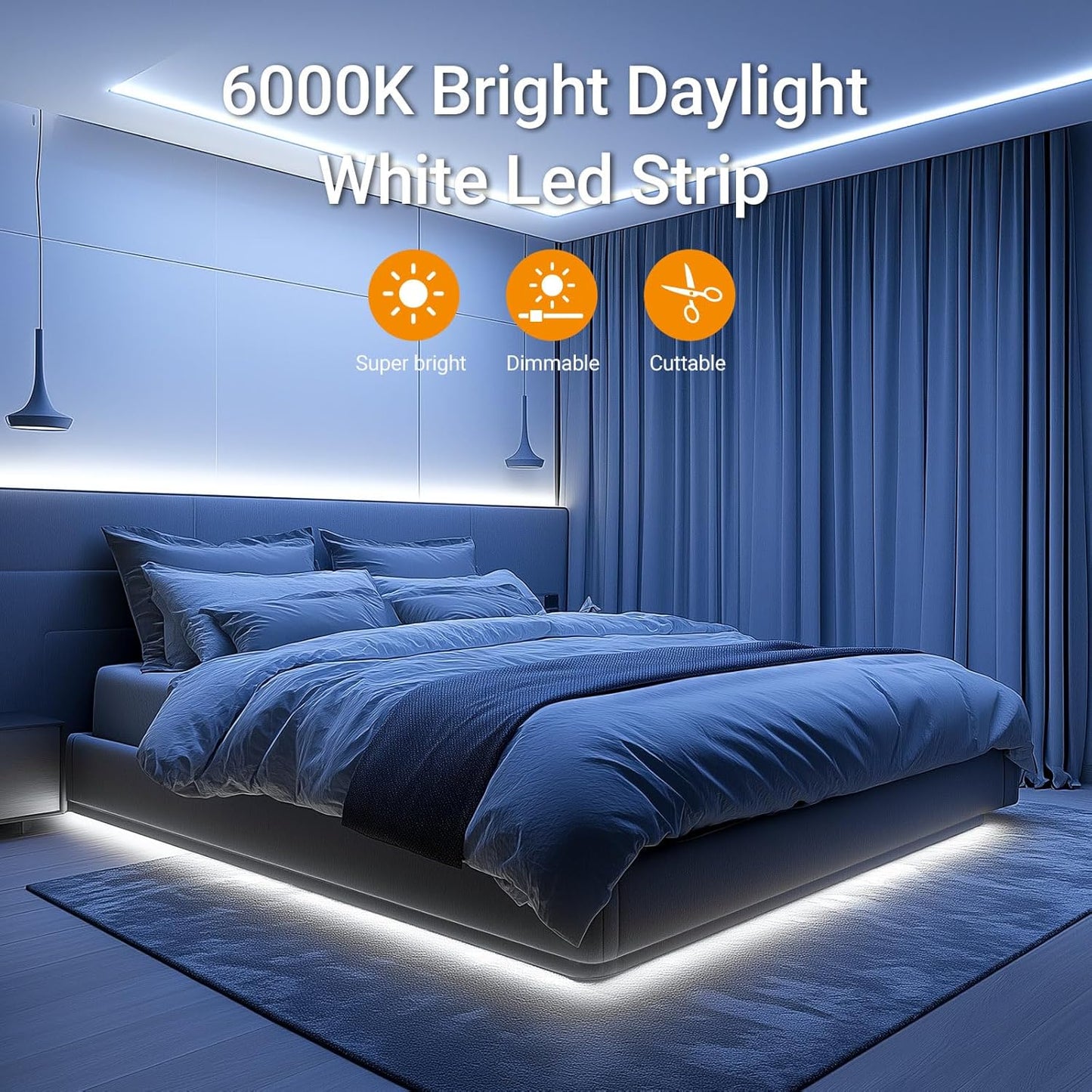 CT CAPETRONIX White LED Strip Light – Clean Modern Under Cabinet Lighting, Tool Free Adhesive Install for Clutter Free Interiors