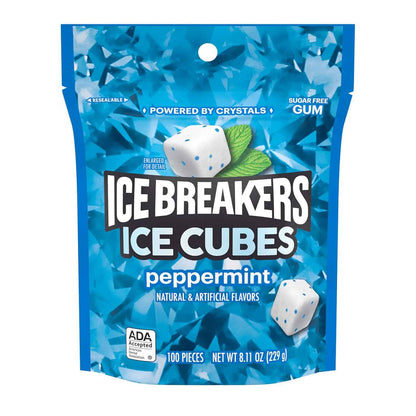 ICE BREAKERS Ice Cubes Peppermint Sugar Free Chewing Gum Pouch, 100 Pieces – Desk Drawer Fresh Breath for Office Professionals and Client Calls