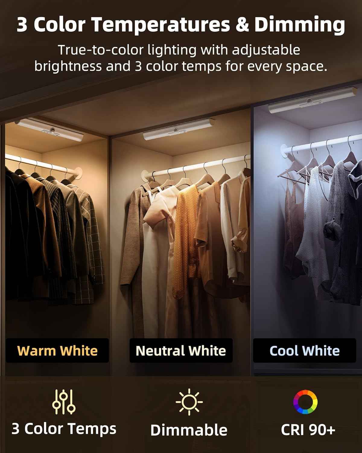 EZVALO Motion Sensor Closet Lights, 2 Pack — Flameless Auto Night Light for Stairway and Hallway Safety