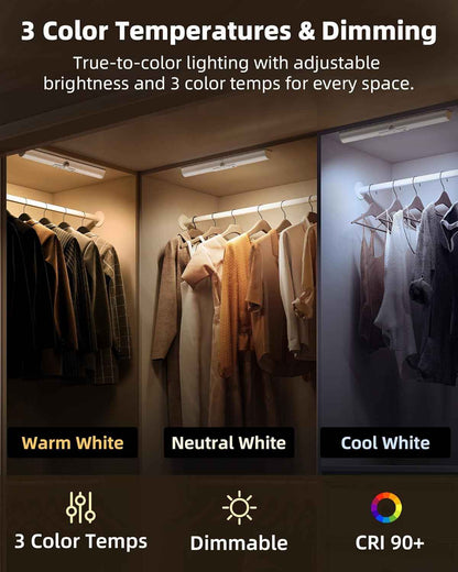 EZVALO Motion Sensor Closet Lights, 2 Pack — Flameless Auto Night Light for Stairway and Hallway Safety