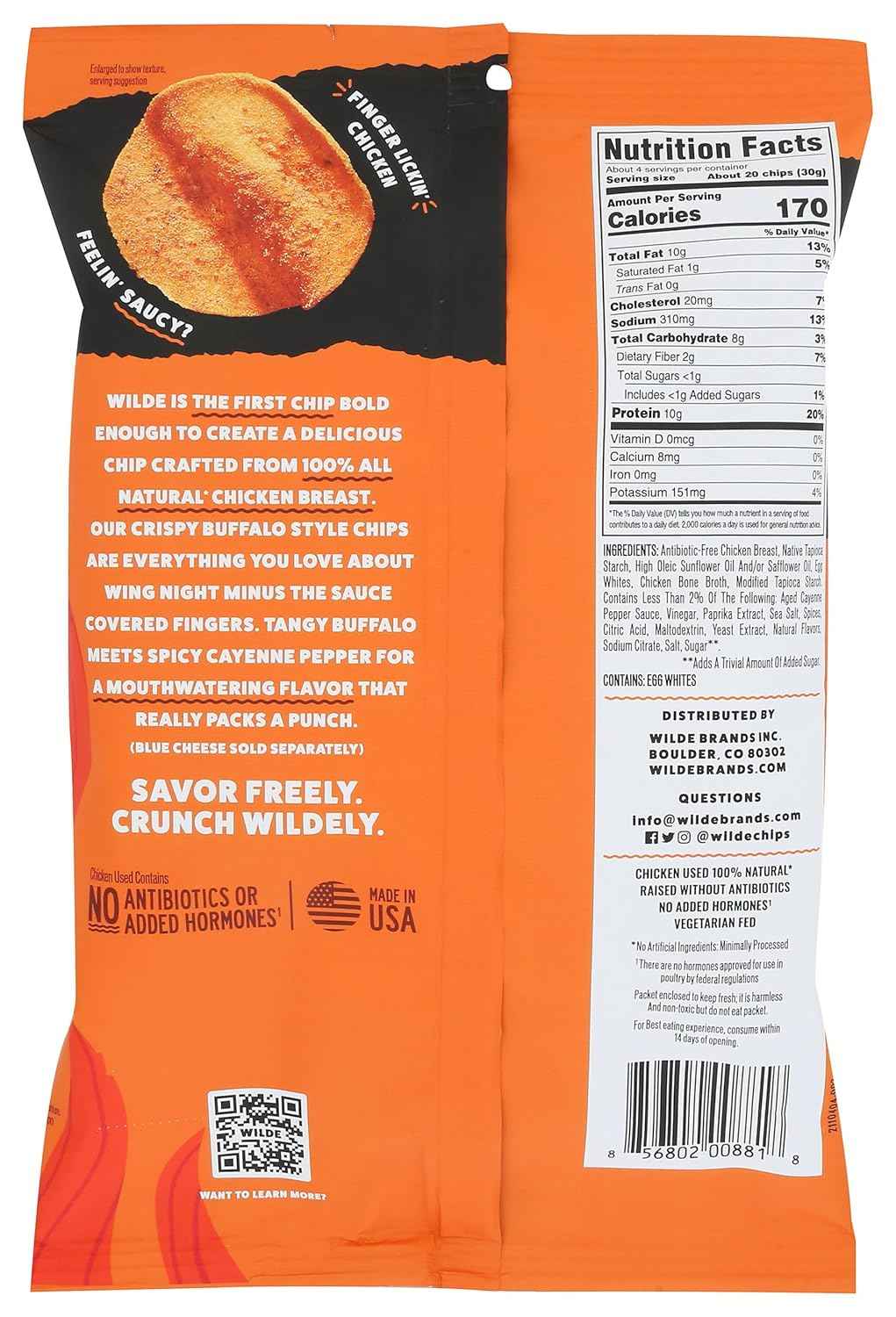 Wilde Snacks Protein Chips Buffalo 4oz – Shelf-Stable Desk Snack to Beat the 3pm Energy Slump
