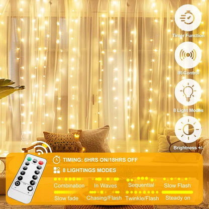 Luminos Glow Fairy Curtain Lights – Cozy Bedroom Window Decor with Warm White Glow