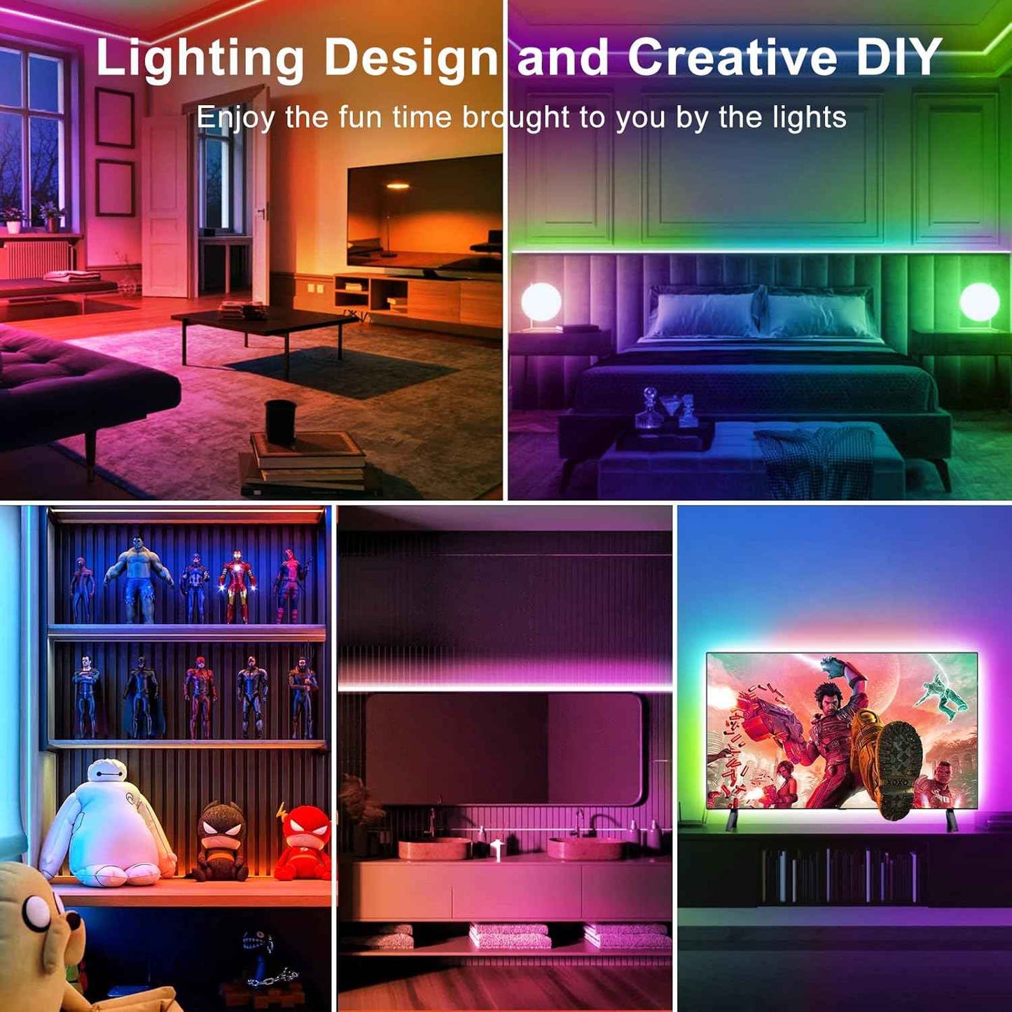 TJOY RGB LED Strip for Kids Room Walls and Ceiling – Music Sync Mood Lighting with Auto Shutoff Timer