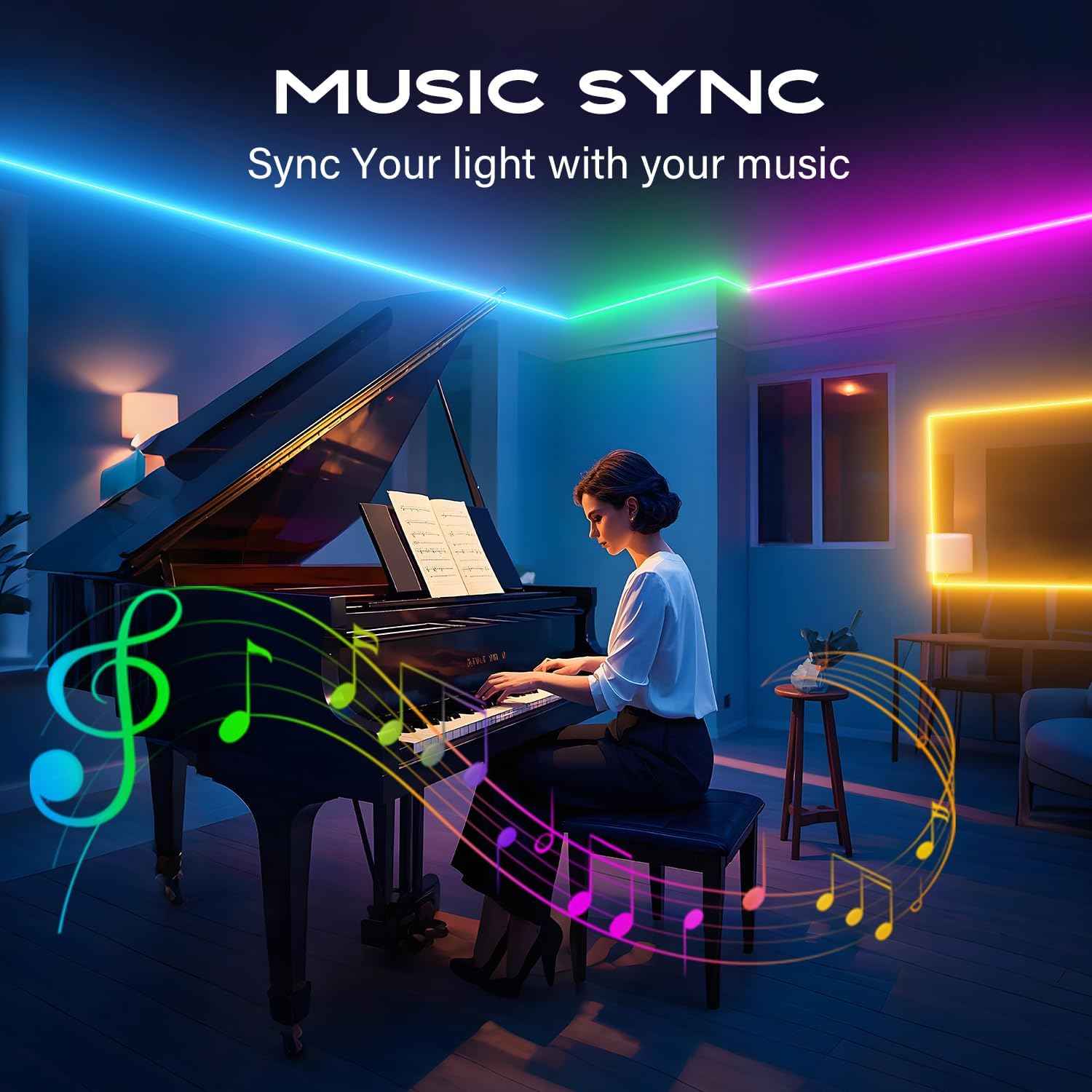 CHARKEE LED Lights Romantic Gift for Couples, USB RGB Strip Light with Music Sync for Valentine's Day and Date Night, App and IR Remote Controlled