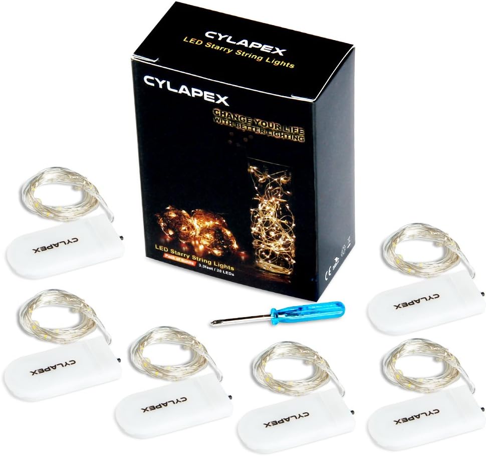 CYLAPEX 6 Pack Waterproof Warm White Fairy Lights Battery Operated 7ft 20 LEDs for Patio Garden and Outdoor Dining Setup
