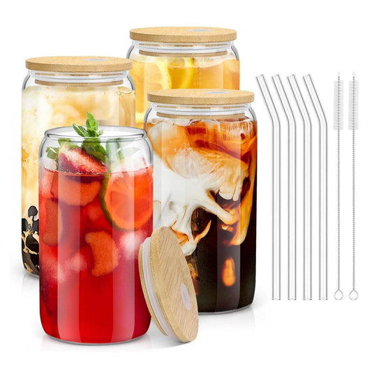4PCS_Glass_Cups_with_Bamboo_Lids_and_Straws,_16OZ_Ice_Coffee_Cup,_Drinking_Cup_set_with_Wooden_Lids,_Home_Essential_Glass_Tumblers_for_Beer,_Cocktail,_Tea_and_Latte_Clear