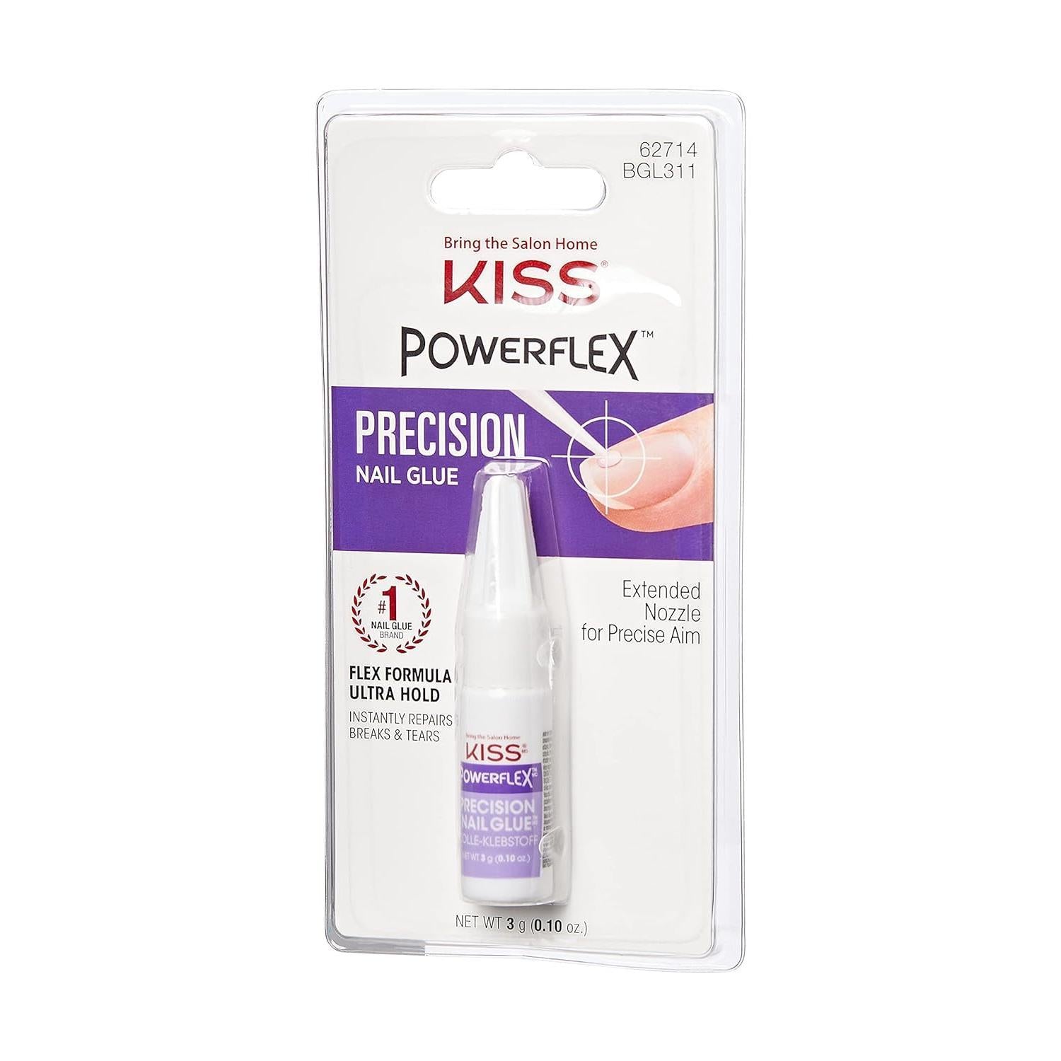 KISS_PowerFlex_Precision_Nail_Glue_-_Fast_Drying_Adhesive_for_Glue-On_Nails_&_Repairs_with_Precision_Tip_Nozzle,_Ideal_for_Tips_&_Wraps,_Net_Wt._0.10_oz_(3g)_Manicure_Nail_Art_Nail_Care_Nail_Polish_Polish_Cutics_Cosmetic_Salon