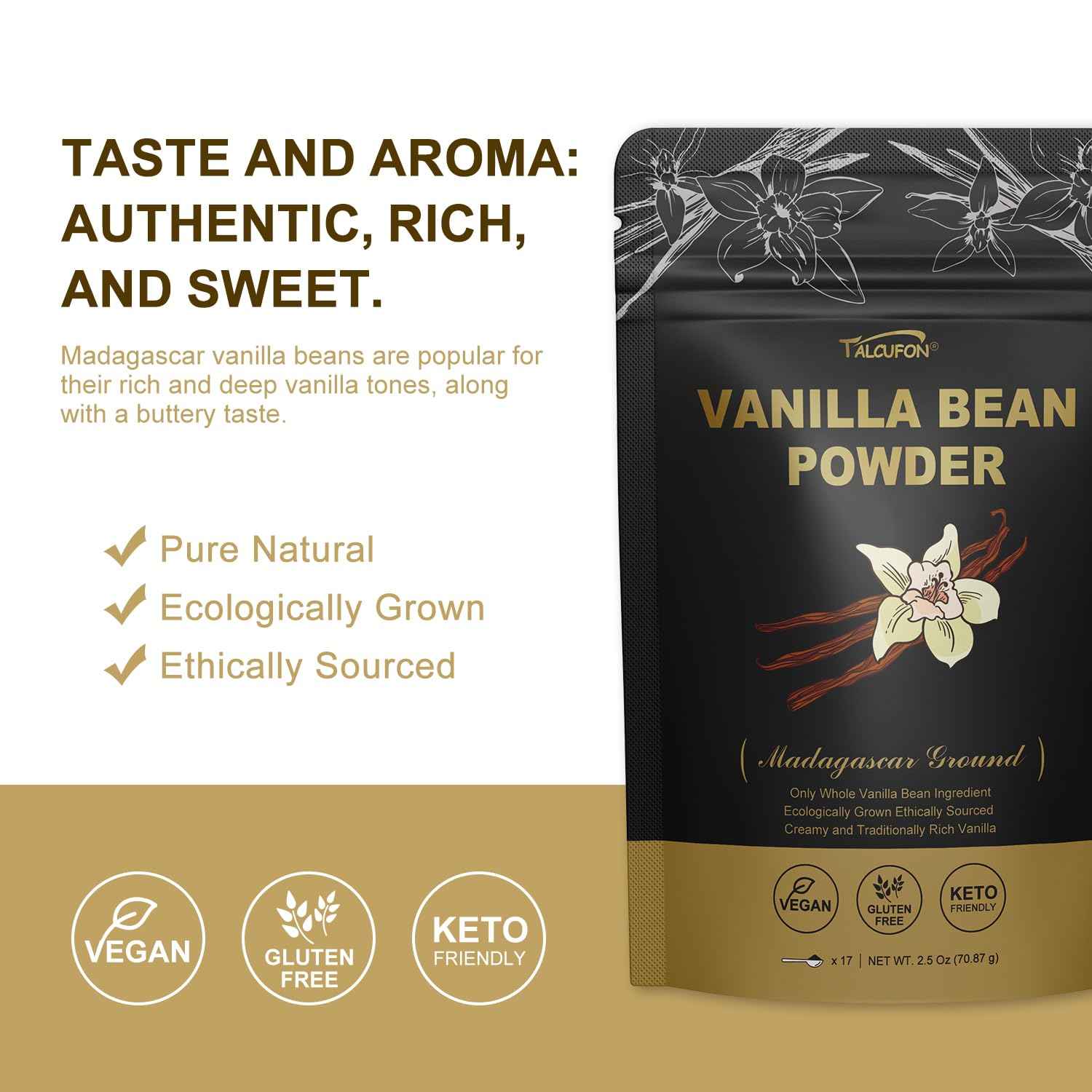 TALCUFON Madagascar Vanilla Powder – Aroma-Rich Flavoring for Cozy Beverage and Meditation Rituals