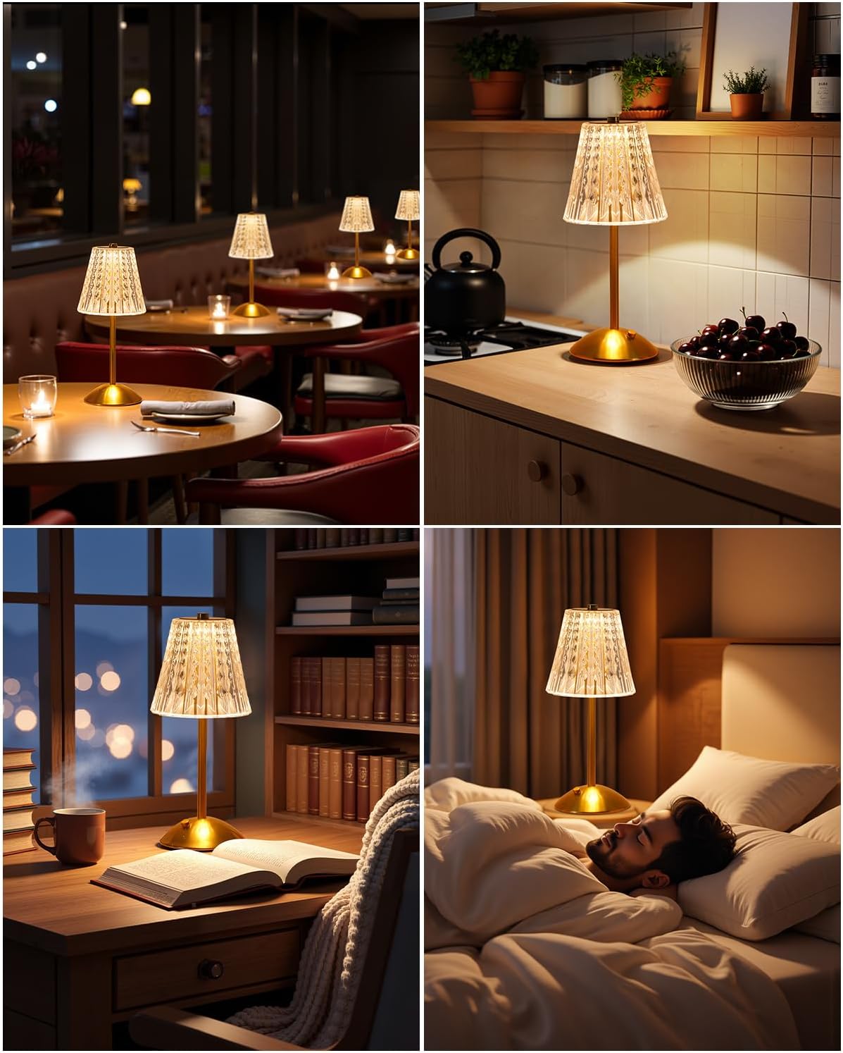 Dask Lamp Polished Metal and Crystal Table Lamp – Premium Cordless Fixture for Elevated Home Interiors