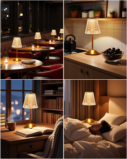 Dask Lamp Polished Metal and Crystal Table Lamp – Premium Cordless Fixture for Elevated Home Interiors