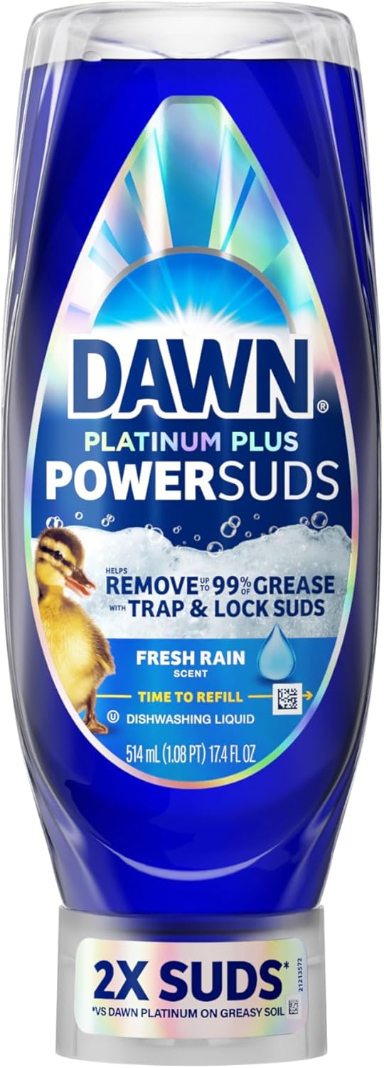 Dawn Platinum Plus PowerSuds Liquid Dish Soap 17.4 oz EZ-Squeeze Bottle for Efficient After-Dinner Sink Cleanup in the Home Office-Adjacent Kitchen