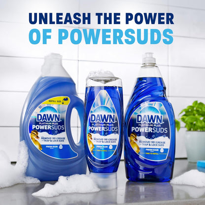 Dawn Platinum Plus PowerSuds Liquid Dish Soap 17.4 oz EZ-Squeeze Bottle for Efficient After-Dinner Sink Cleanup in the Home Office-Adjacent Kitchen