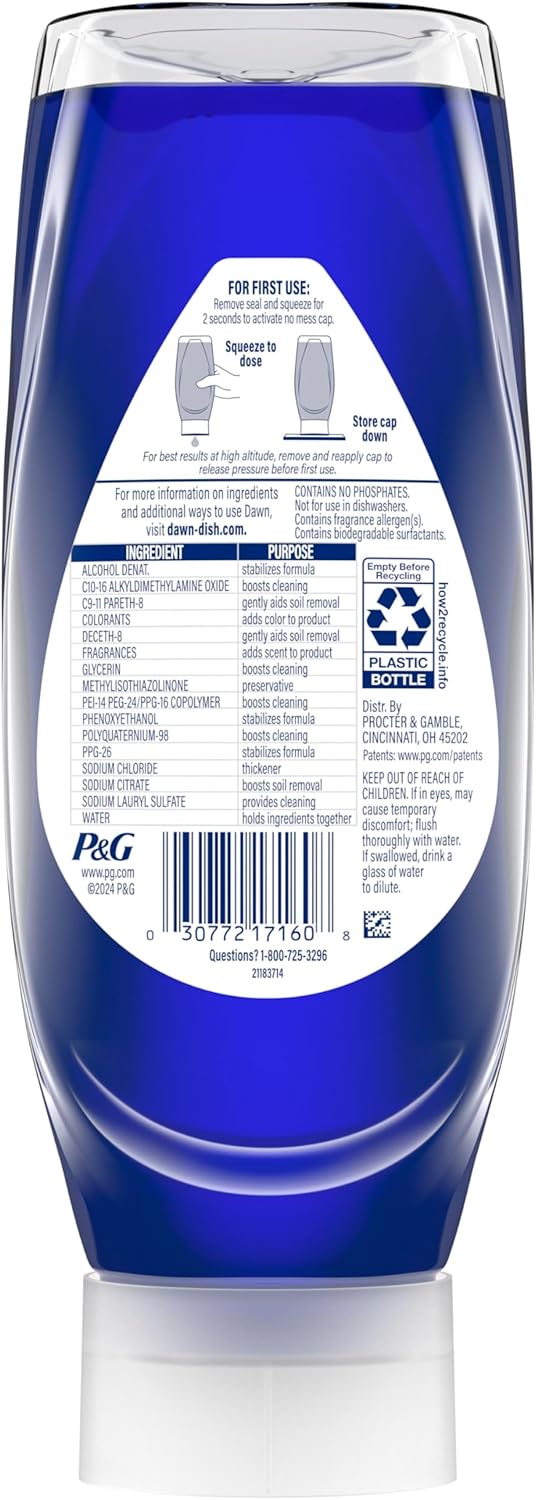 Dawn Platinum Plus PowerSuds Liquid Dish Soap 17.4 oz EZ-Squeeze Bottle for Efficient After-Dinner Sink Cleanup in the Home Office-Adjacent Kitchen