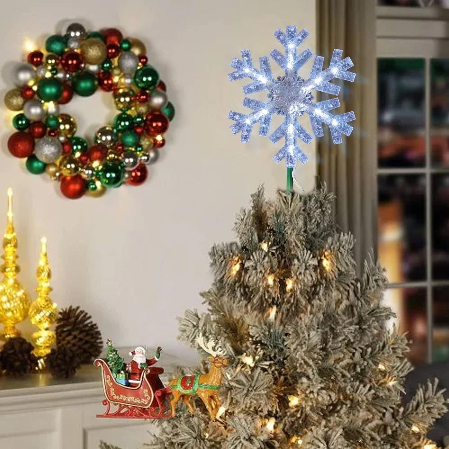Dazzle Bright LED Snowflake Tree Topper – Indoor and Outdoor Holiday Decoration for Patios and Porches