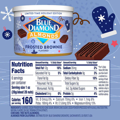 Blue Diamond Almonds Peppermint Cocoa Holiday Snack Nuts, 6 oz Resealable Can – Ready-to-Give Hostess Gift and White Elephant Exchange Snack with Decorative Lid