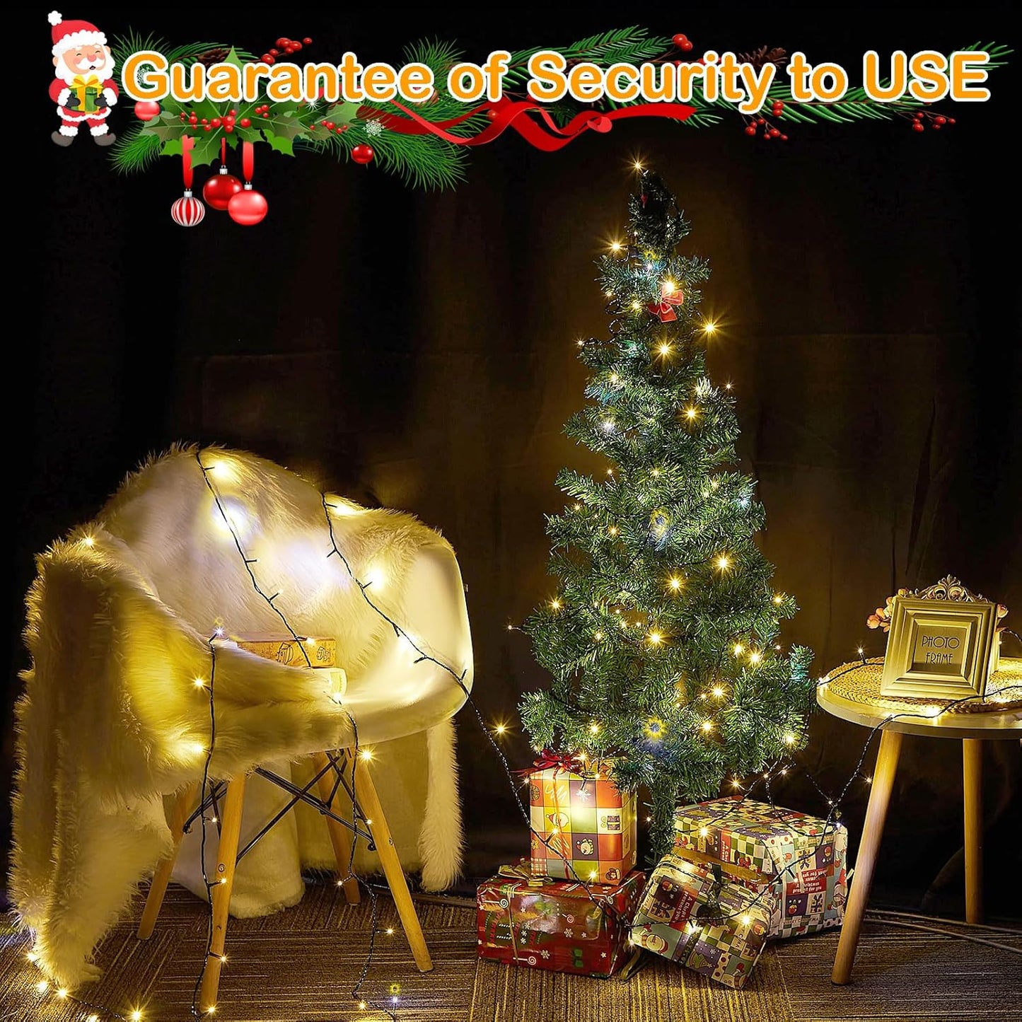 Decute 300LED UL Certified String Lights – Flameless Warm White Bedroom Lighting, 29V Low Voltage Safe for Kids and Pets