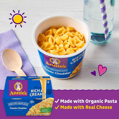 Annie's Organic Shells and Cheese Cups – Portable Dorm Room Meal for College Students, No Stovetop Needed