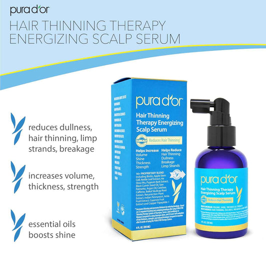 PURA D'OR Hair Thinning Therapy Energizing Scalp Serum – Daily Self-Care Ritual for Thinning Hair, 4oz
