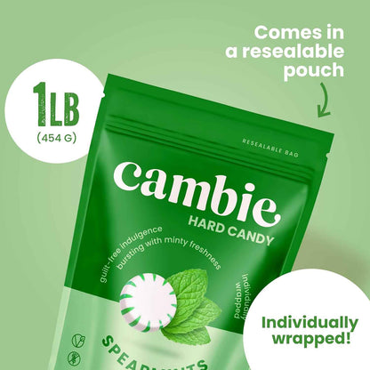 Cambie Spearmint Sugar Free Mints – Calorie-Conscious Self-Care Candy for Home Relaxation, Resealable Pouch