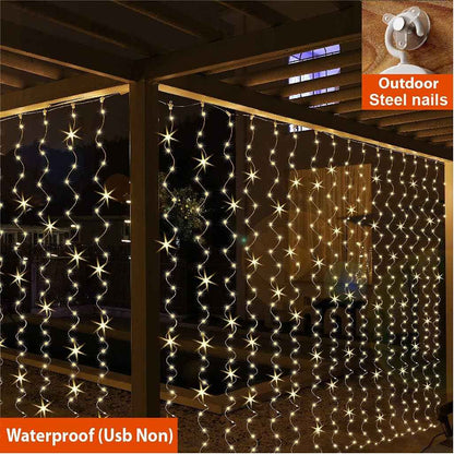 ZSJWL 300 LED Curtain Fairy Lights with Remote, 9.8 × 9.8 Ft USB Waterproof-Friendly Twinkle Lights for Patio Wall and Balcony Evening Ambiance, Warm White