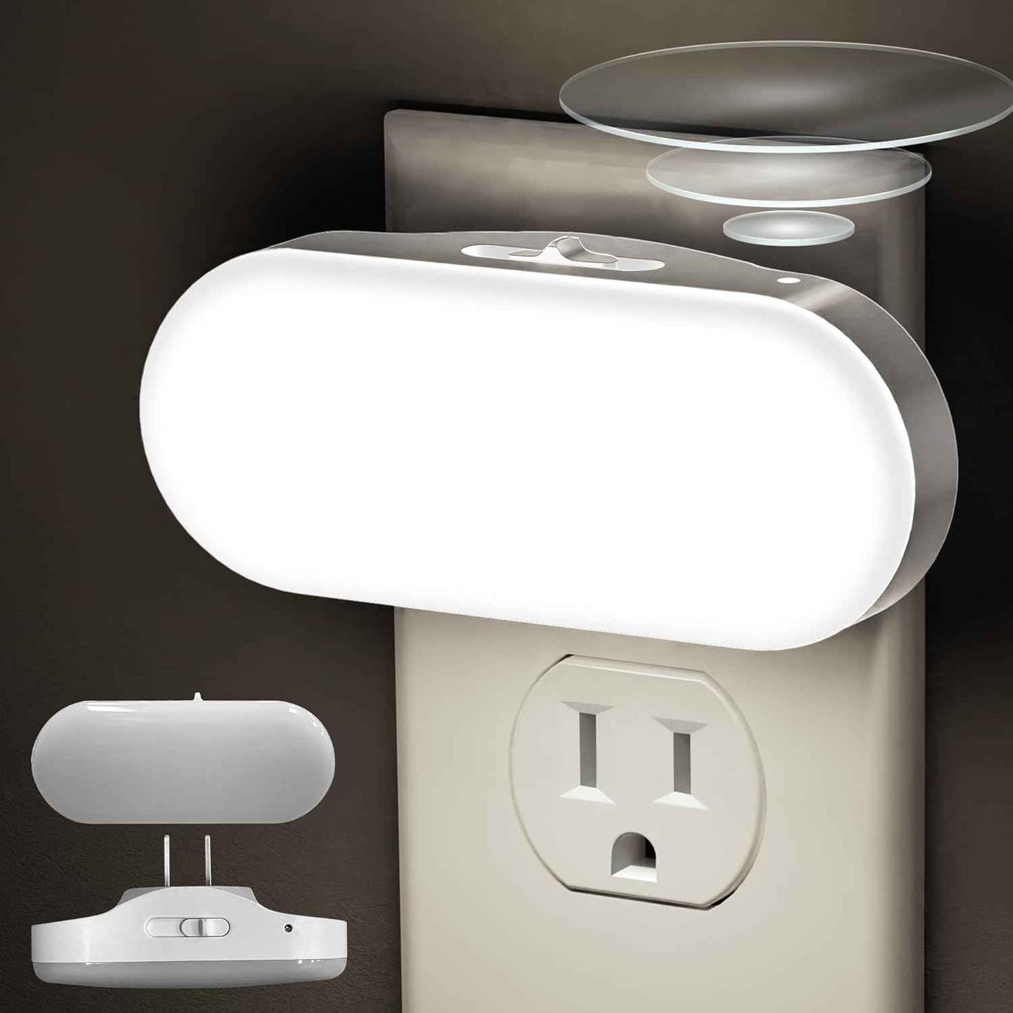 DORESshop Ultra-Slim Plug-in Night Light – Clean Design LED for Minimalist Hallways, Bathrooms, and Bedrooms with Hidden Slider Dimmer