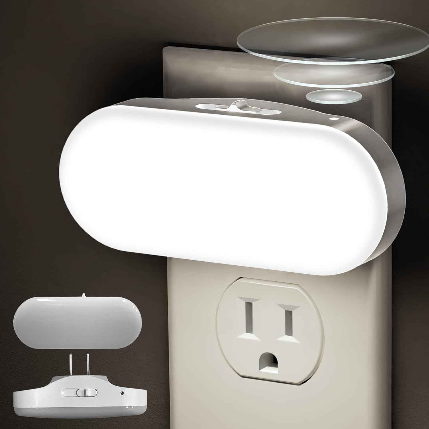 DORESshop Ultra-Slim Plug-in Night Light – Clean Design LED for Minimalist Hallways, Bathrooms, and Bedrooms with Hidden Slider Dimmer