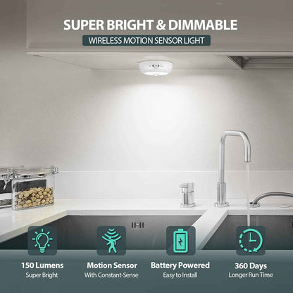 LumeSync Motion Sensor Puck Light – Clean Line Under Cabinet and Closet Lighting, Matte White Minimalist Design, Battery