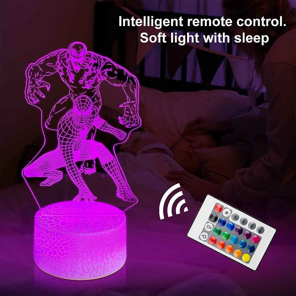 3D Superhero Illusion Lamp – Modern Bedroom Decor Accent with 16 Color Modes, Dimmable LED Mood Lighting