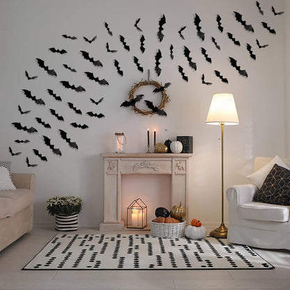 DIYASY Halloween Bat Wall Decals 120 Piece 4 Size Set Waterproof Reusable Home Decor for Moody Cozy Interiors