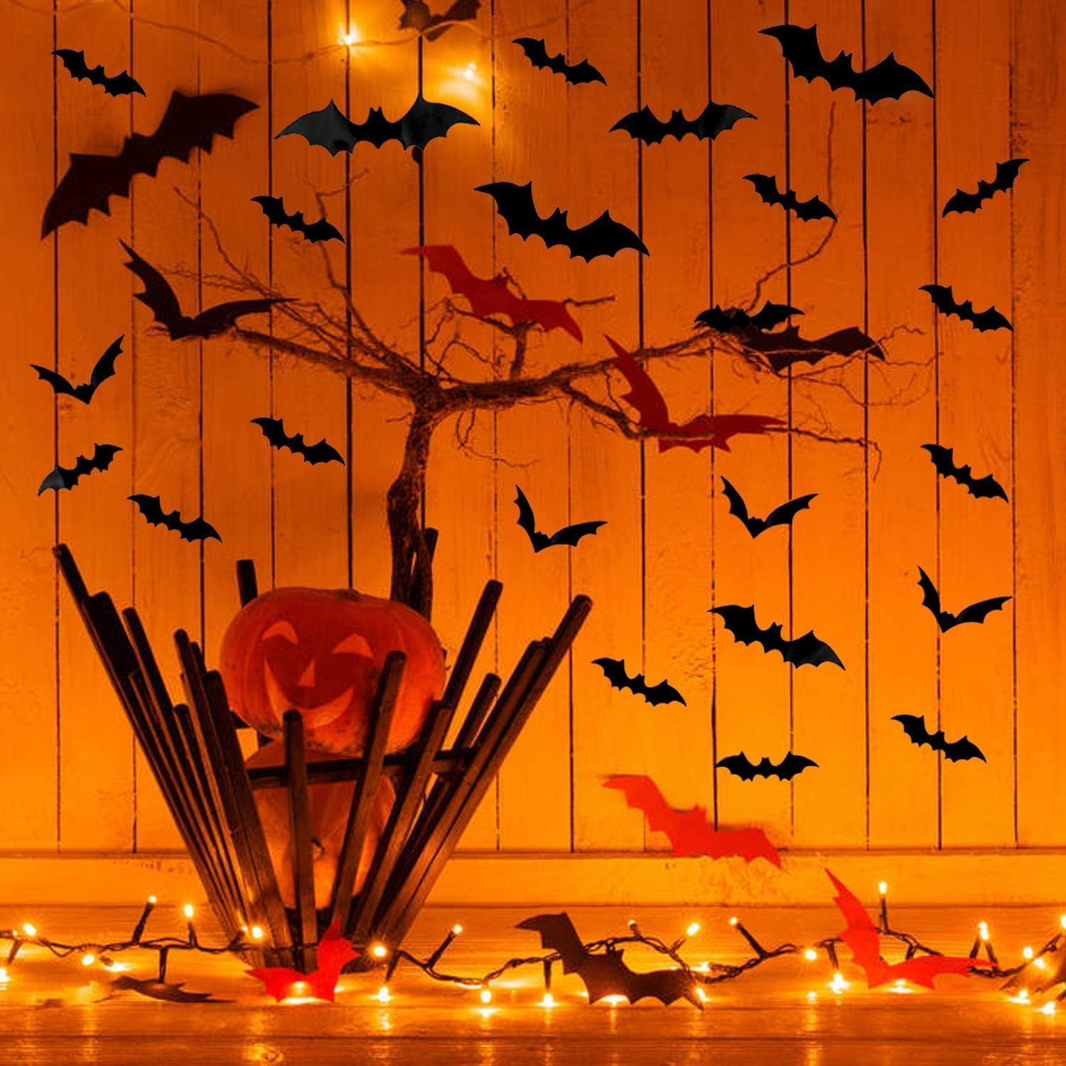 DIYASY Halloween Bat Wall Decals 120 Piece 4 Size Set Waterproof Reusable Home Decor for Moody Cozy Interiors