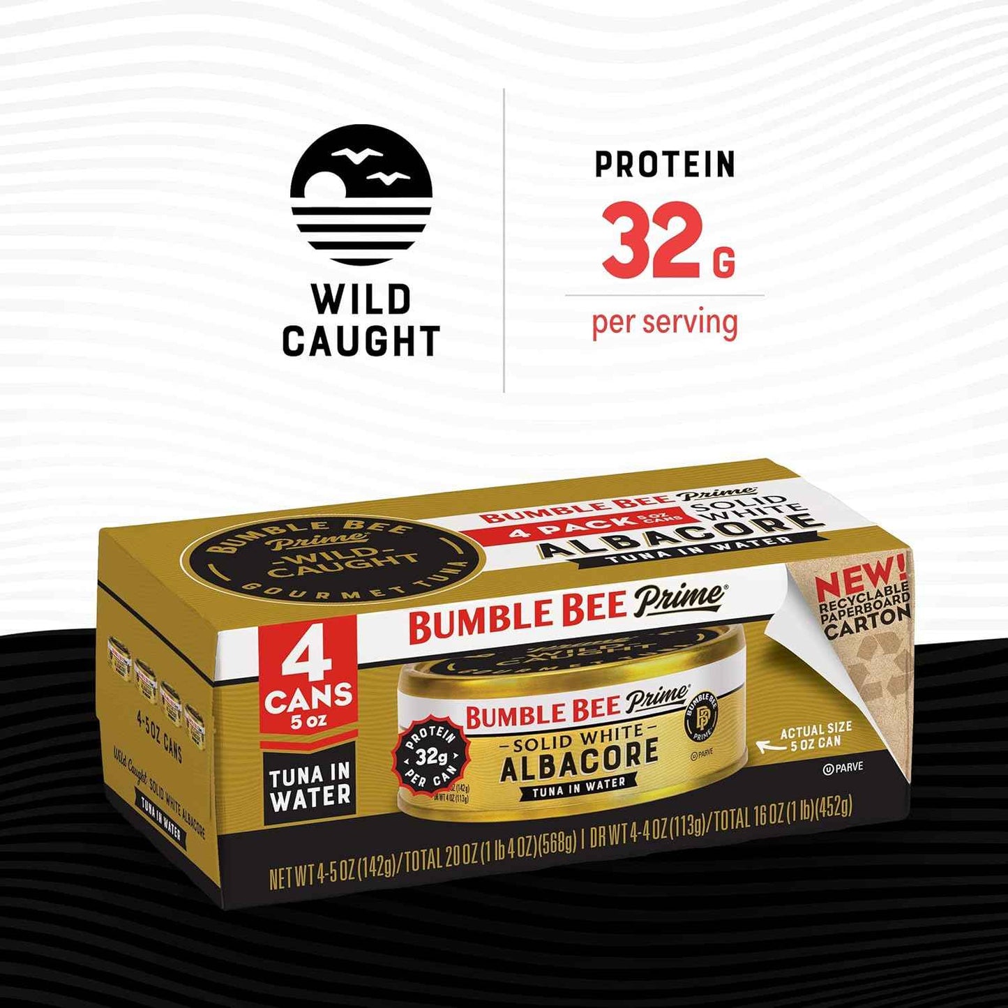 Bumble Bee Prime Wild-Caught Albacore Tuna in Water – Clean Protein for Low-Carb and Keto Wellness Diets