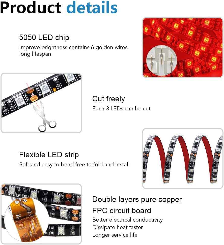ALITOVE Red LED Strip 5M 300 LEDs IP65 Waterproof Flexible Light Strip for Garden Patio Outdoor Dining and Backyard Decoration Without Power Supply